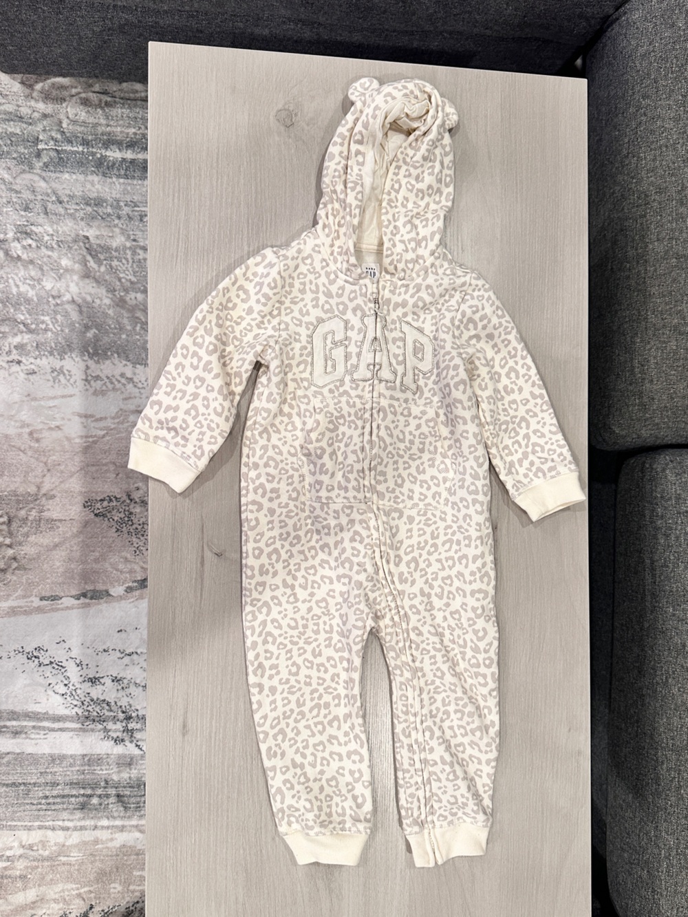 GAP Cream and Beige Leopard Print Hooded One-Piece